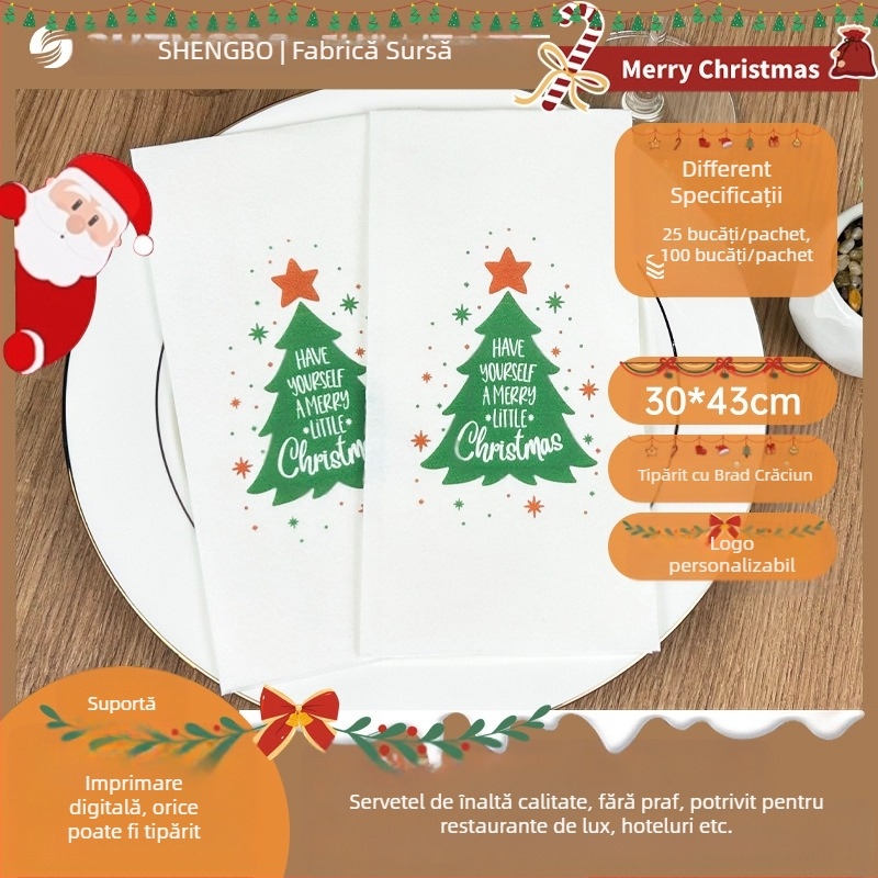 Șervețel de unică folosință și față de masă fără praf pentru restaurante occidentale, imprimare logo, personalizabil, 25/50 coli, material: celuloză din lemn virgin, hârtie de înaltă calitate