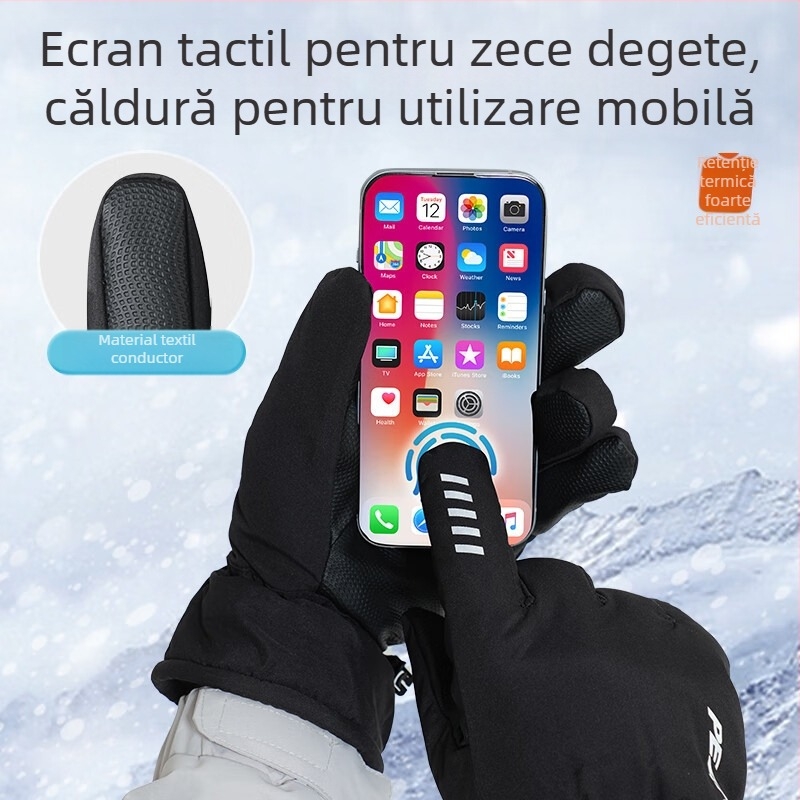 Mănuși de schi calde, din fibre de poliester, căptușite cu fleece, groase, pentru sporturi de iarnă în aer liber și ciclism, protecție a palmei