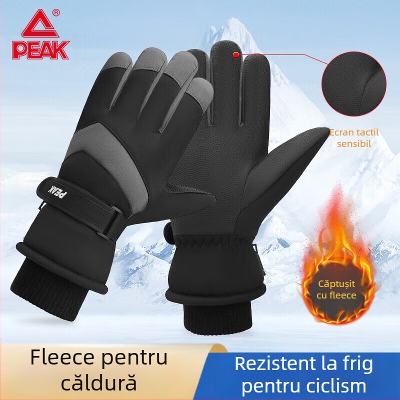 Mănuși de schi calde, din fibre de poliester, căptușite cu fleece, groase, pentru sporturi de iarnă în aer liber și ciclism, protecție a palmei
