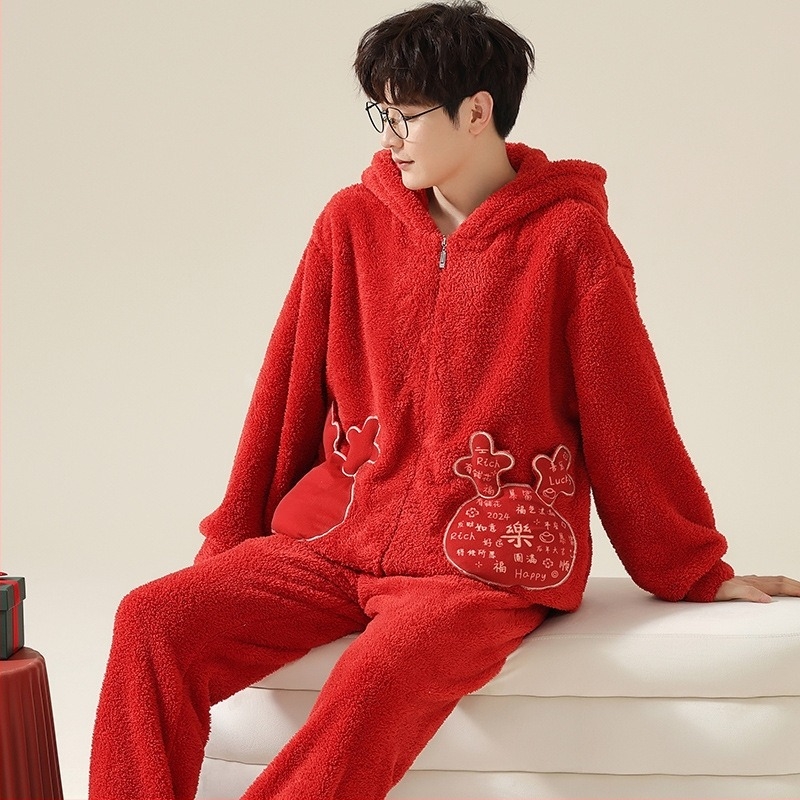 Set pijama bărbătești din flanel, gros, mâneci lungi, fără guler, pantaloni, poliester 95–100%