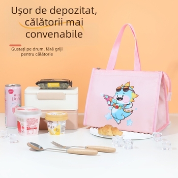 Geantă pentru prânz, stil desen animat drăguț, material Oxford, menține cald și rece, utilizare universală