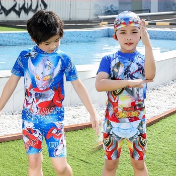 Costum de baie pentru copii, două piese, imprimeu desen animat, uscare rapidă și protecție solară, 3–13 ani, poliester 85% cu căptușeală 15%