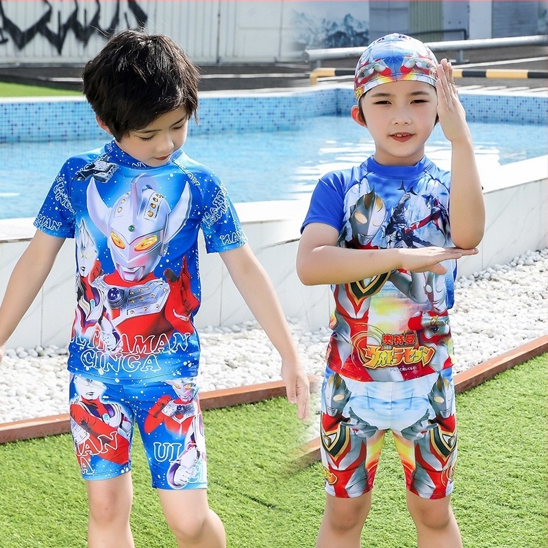 Costum de baie pentru copii, două piese, imprimeu desen animat, uscare rapidă și protecție solară, 3–13 ani, poliester 85% cu căptușeală 15%