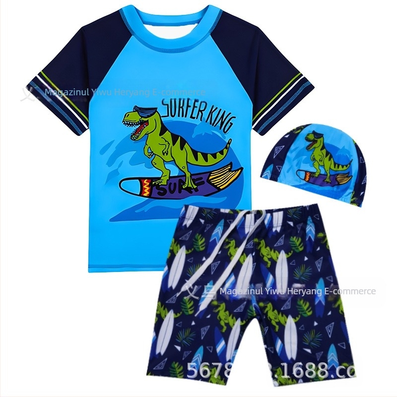 Costum de baie pentru copii, două piese, imprimeu desen animat, uscare rapidă și protecție solară, 3–13 ani, poliester 85% cu căptușeală 15%