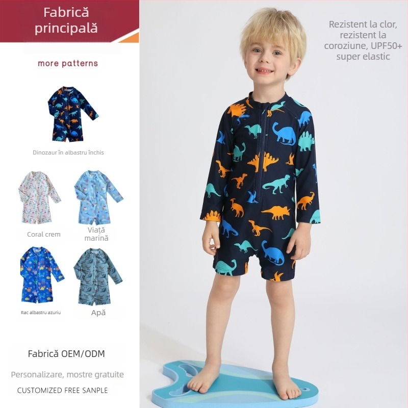 Costum de baie pentru copii, o piesă, mâneci lungi, protecție UV și uscare rapidă, poliester, pentru fete 1–8 ani