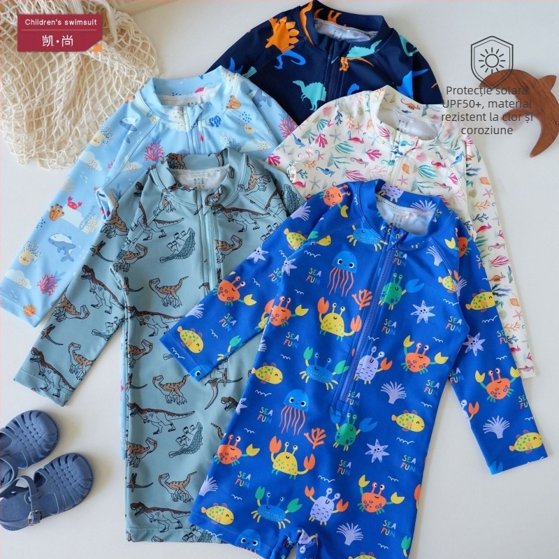 Costum de baie pentru copii, o piesă, mâneci lungi, protecție UV și uscare rapidă, poliester, pentru fete 1–8 ani