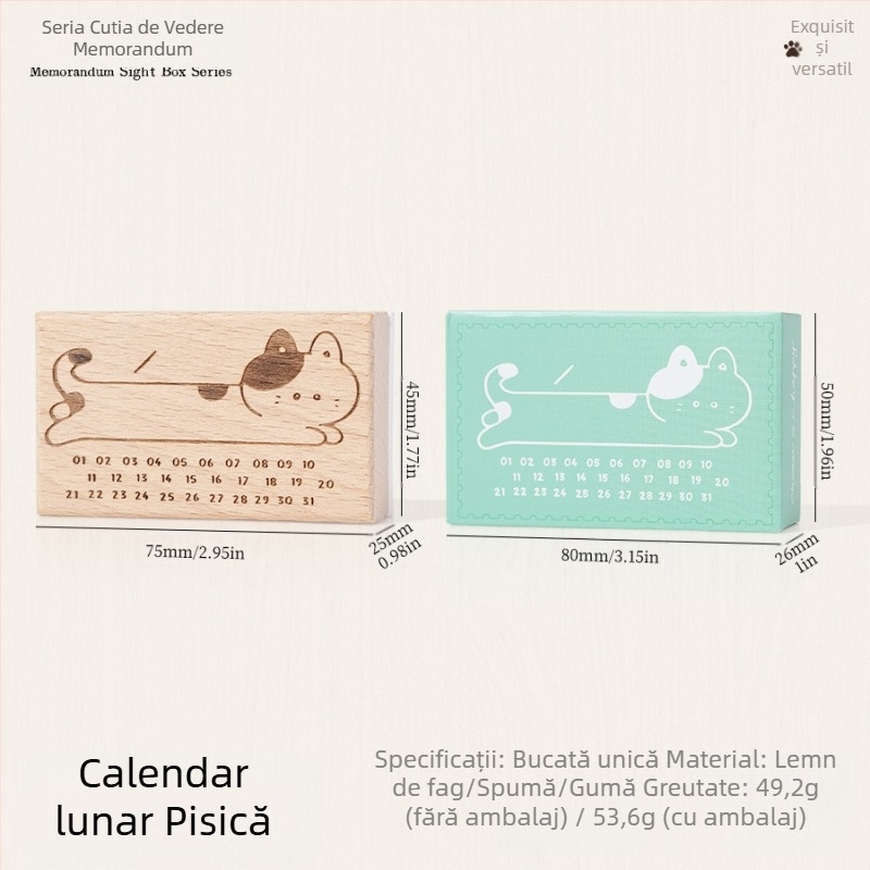 Ștampilă din lemn pentru planner cu motiv de pisică retro drăguț, stil desen animat, execuție semi-manuală și semi-automatică, seria Meow Box, potrivită ca cadou