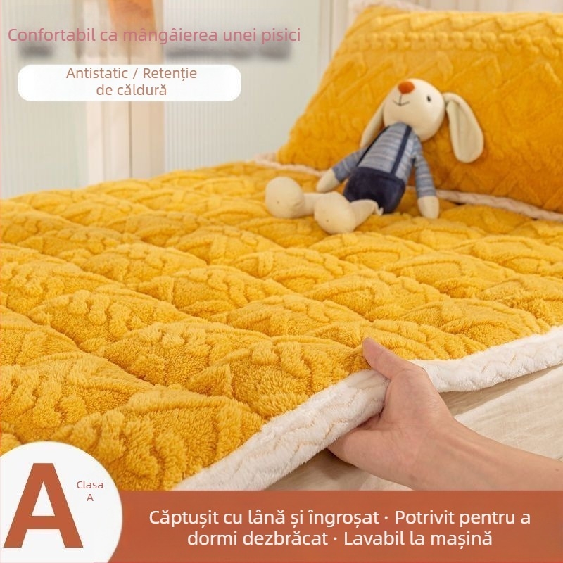 Set de lenjerie de pat pentru pat single, fleece de lapte, trei piese, coral fleece