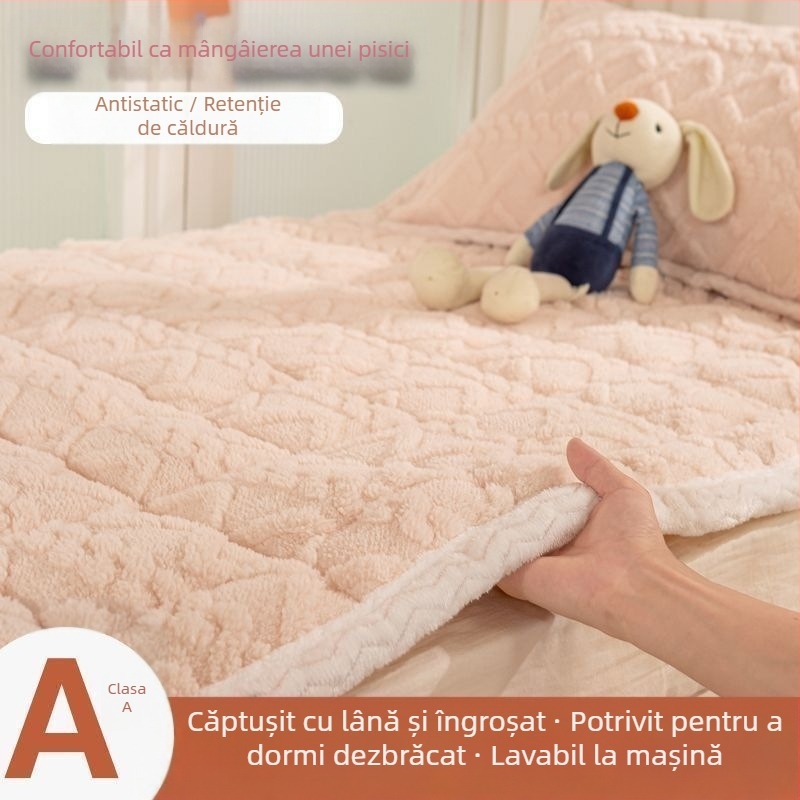 Set de lenjerie de pat pentru pat single, fleece de lapte, trei piese, coral fleece