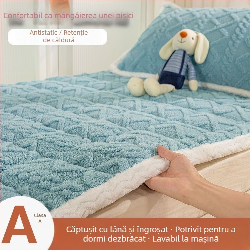 Set de lenjerie de pat pentru pat single, fleece de lapte, trei piese, coral fleece