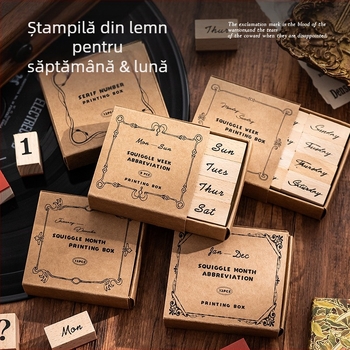 Xiami Set ștampile din lemn pentru jurnal – lună și săptămână, tehnică de imprimare