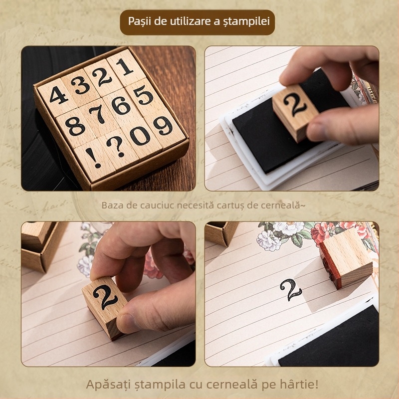 Xiami Set ștampile din lemn pentru jurnal – lună și săptămână, tehnică de imprimare