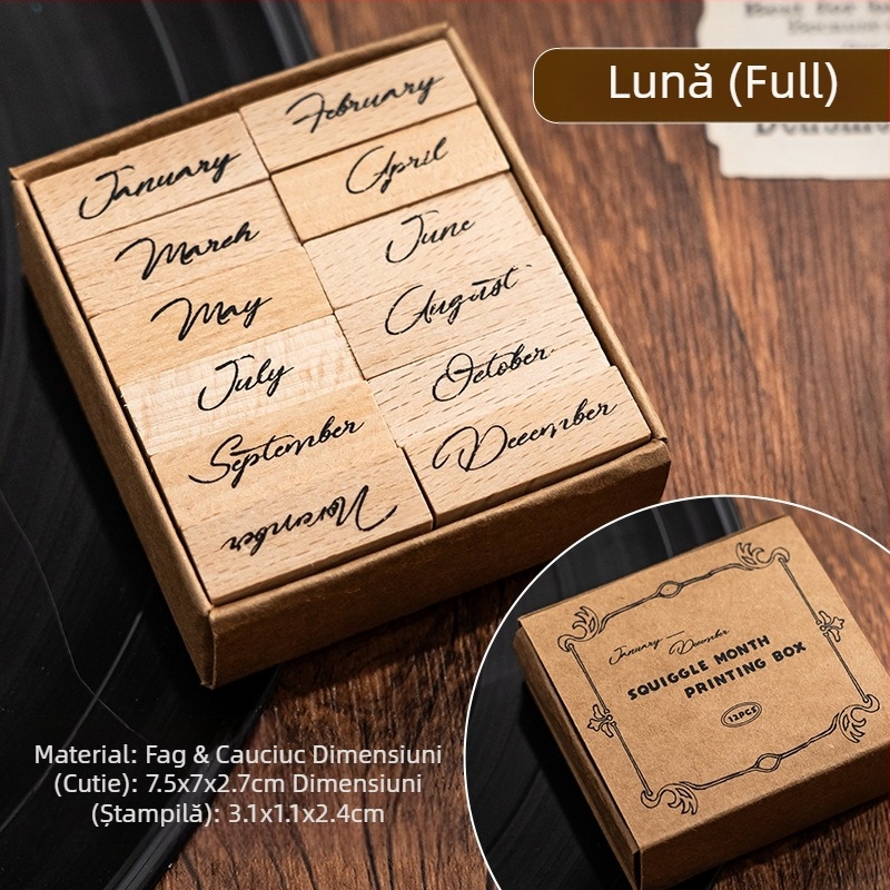 Xiami Set ștampile din lemn pentru jurnal – lună și săptămână, tehnică de imprimare