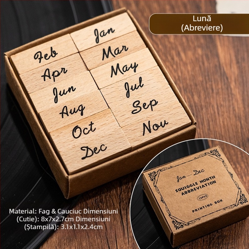 Xiami Set ștampile din lemn pentru jurnal – lună și săptămână, tehnică de imprimare