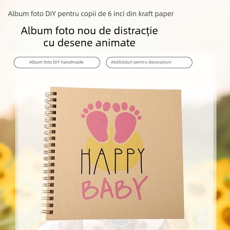 Carte de înregistrare a creșterii bebelușului – Album foto DIY, Legare spirală, Copertă din hârtie craft, 20 de pagini, Brand Guyoo