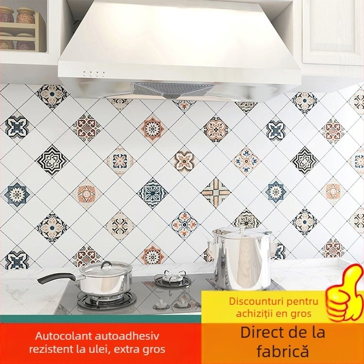 Panou autoadeziv de perete pentru bucătărie din PVC – impermeabil, rezistent la ulei, la temperaturi înalte, construcție cu patru straturi
