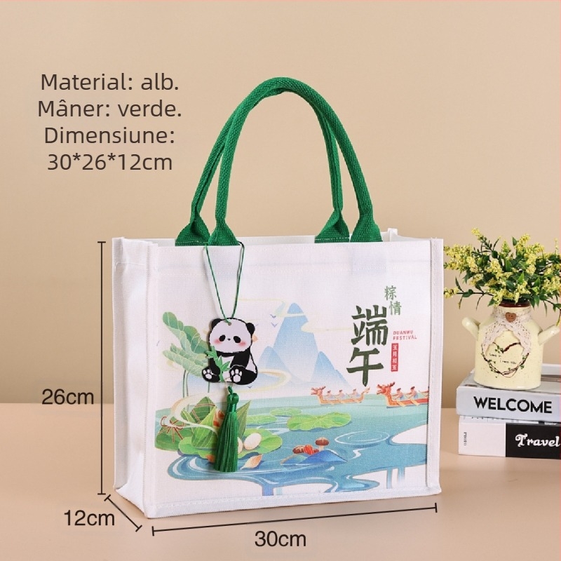 Geantă de ambalare cadouri din canvas laminat; Material ecologic poliester-bumbac; Imprimare logo disponibilă; Metode de imprimare: serigrafie, imprimare pe mașină, digitală, transfer termic; Distribuție en-gros + personalizabil