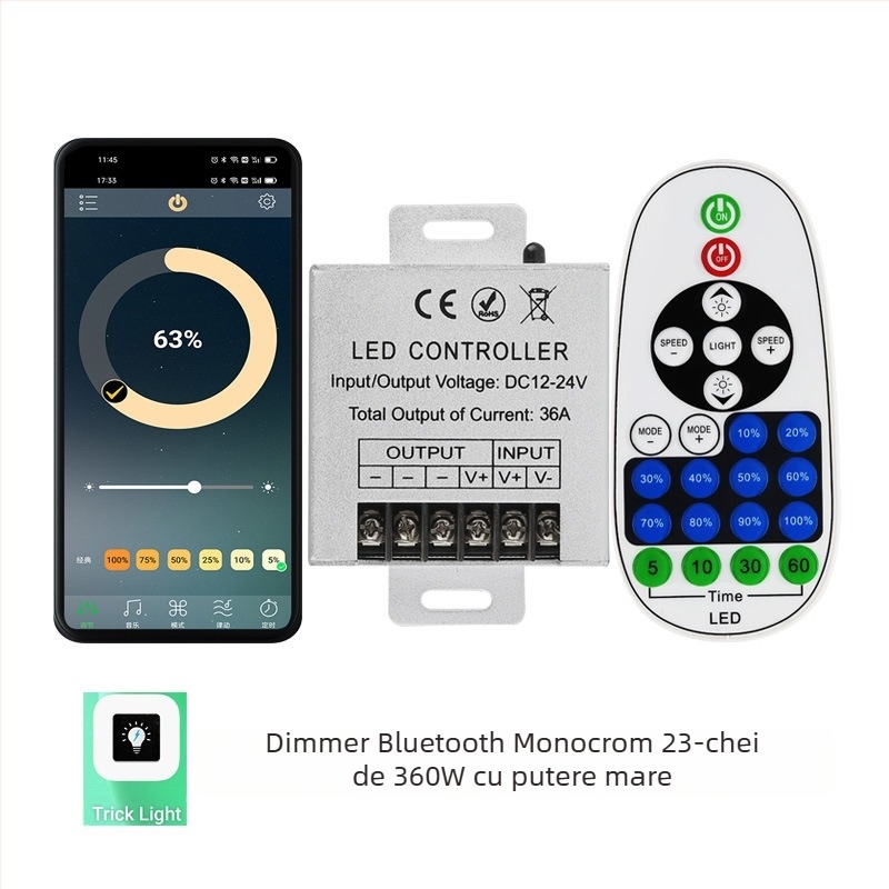 ZHENHUA KY-RF23-D1 dimmer RF pentru benzi LED de joasă tensiune, DC12-24V, telecomandă RF23-key