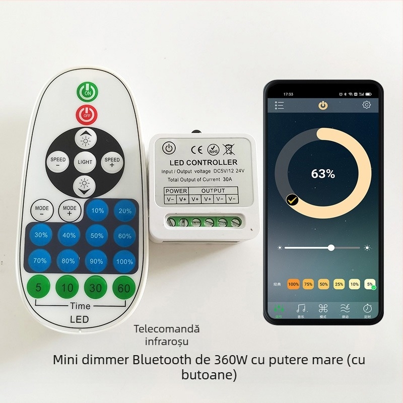 ZHENHUA KY-RF23-D1 dimmer RF pentru benzi LED de joasă tensiune, DC12-24V, telecomandă RF23-key