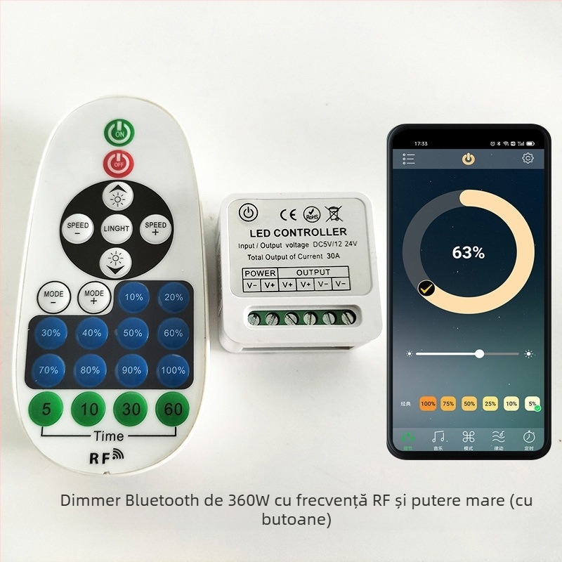 ZHENHUA KY-RF23-D1 dimmer RF pentru benzi LED de joasă tensiune, DC12-24V, telecomandă RF23-key