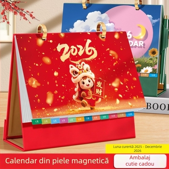 Calendar de birou 2026: stil chinezesc retro, piele PU, design simplu și modern, imprimare de logo disponibilă, cadou universal.