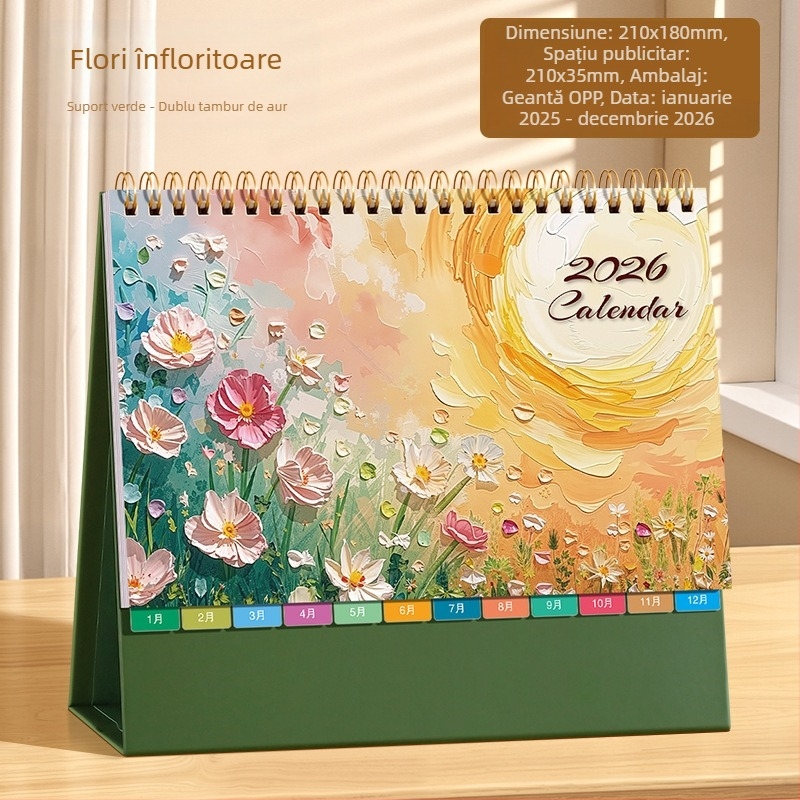 Calendar de birou 2026: stil chinezesc retro, piele PU, design simplu și modern, imprimare de logo disponibilă, cadou universal.