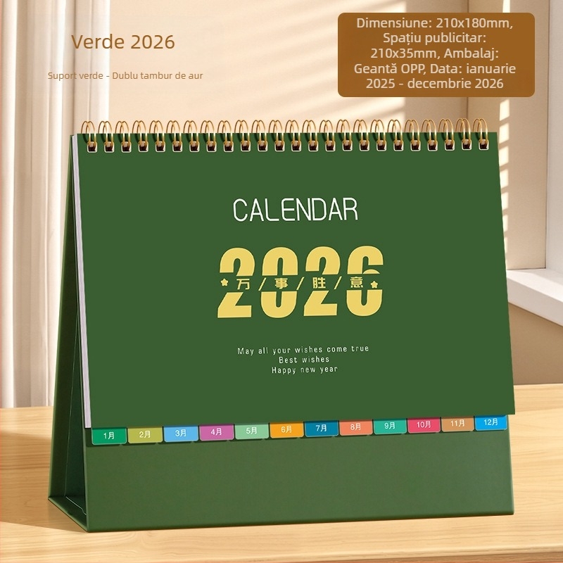 Calendar de birou 2026: stil chinezesc retro, piele PU, design simplu și modern, imprimare de logo disponibilă, cadou universal.