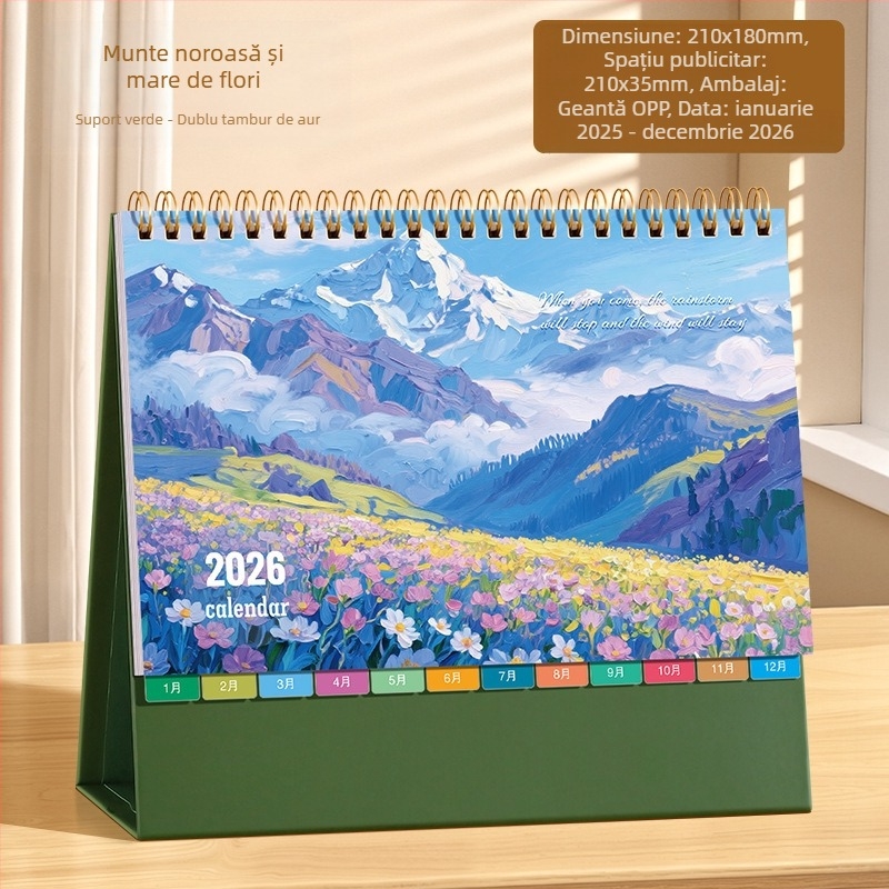 Calendar de birou 2026: stil chinezesc retro, piele PU, design simplu și modern, imprimare de logo disponibilă, cadou universal.