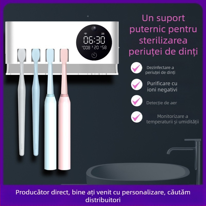 Suport pentru periute de dinți, montat pe perete, din plastic, fără găuri, marca Aipinju