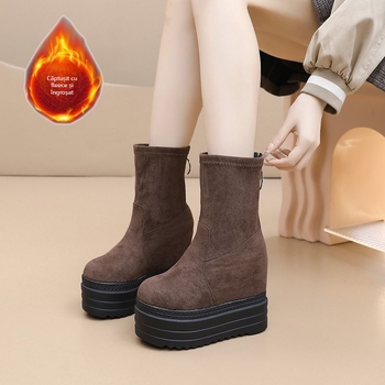 Ghete Tassel din pluș artificial, partea superioară din pluș, gambă mid-calf, talpă din material compozit, vârf rotund, fermoar la spate