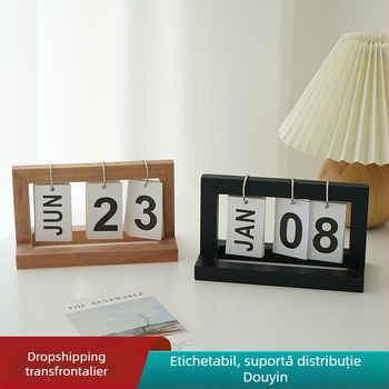 Calendar de birou din lemn cu pagini care se răsfoiesc și calendar perpetuu — stil Artă Modernă; Material: lemn; Mecanism: natural, semi-manual, semi-mechanic