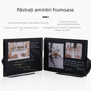 Album de oaspeți cu legătură spirală, copertă din hârtie craft, 40 de pagini, pagini interioare: 230 g carton negru / 210 g hârtie albă cu adeziv dublu