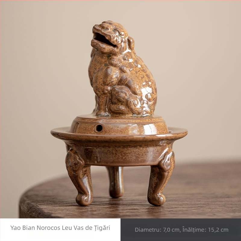 Aprindător de tămâie cu leu norocos, porțelan Dehua, ceramic, cutie cadou
