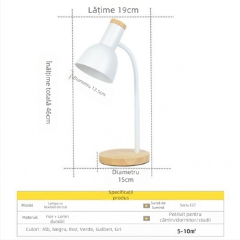 Lampa de birou LED Nordic cu protecție a ochilor - CRI ≥90, alimentare prin priză 220V, abajur metalic, întrerupător cu buton