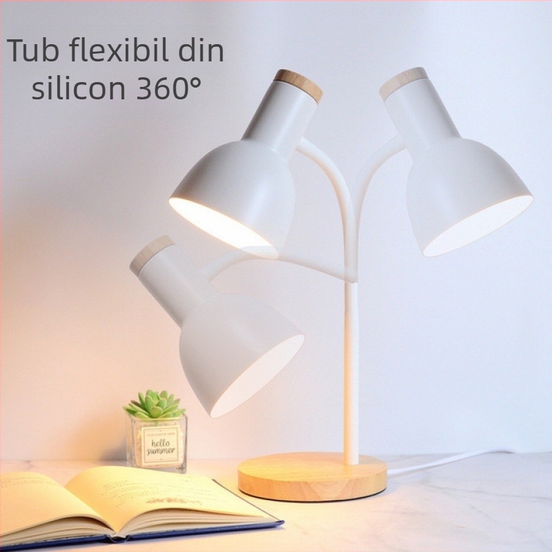 Lampa de birou LED Nordic cu protecție a ochilor - CRI ≥90, alimentare prin priză 220V, abajur metalic, întrerupător cu buton