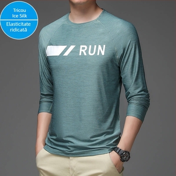 Tricou de bărbați Ice Silk cu mâneci lungi, uscare rapidă, respirabil, 90% poliester 10% spandex, guler rotund, croială lejeră, pentru sport și timp liber în aer liber