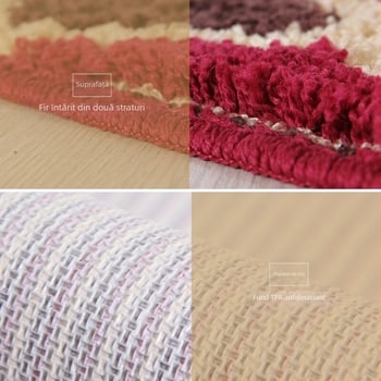 Covoraș de podea din fibre de poliester, dreptunghiular, model floral cu flori, iarbă și frunze, țesut mecanic, lavabil la mașină