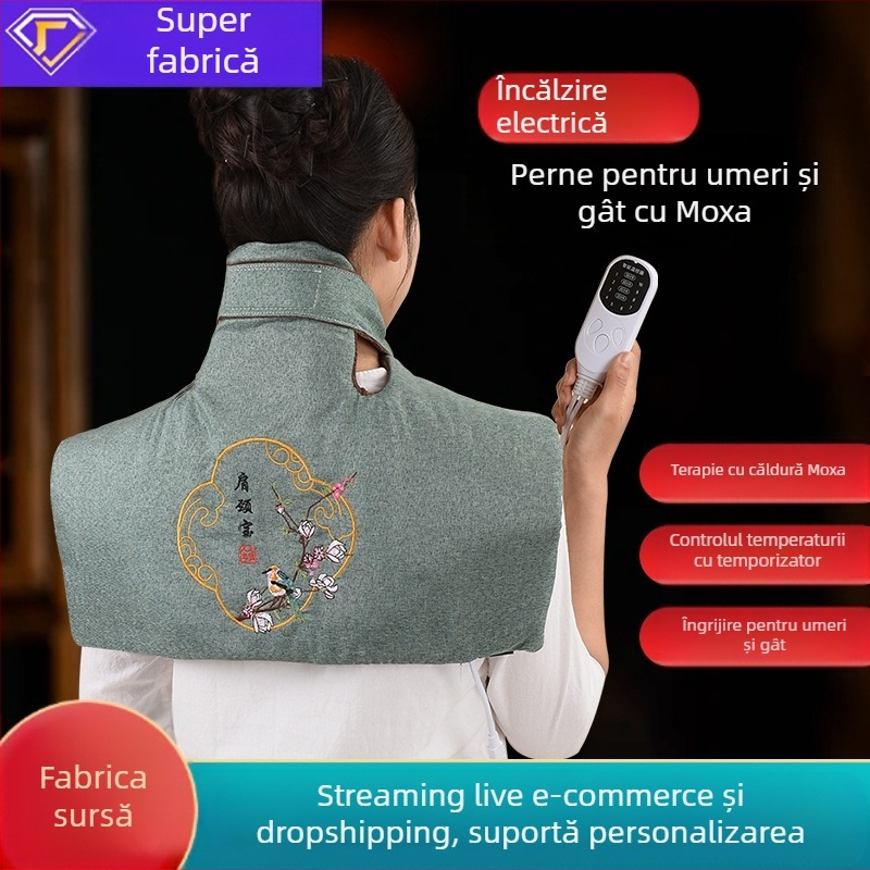 Vestă cu încălzire electrică pentru umeri și gât, material imitație de in, model regulat, Renren ai