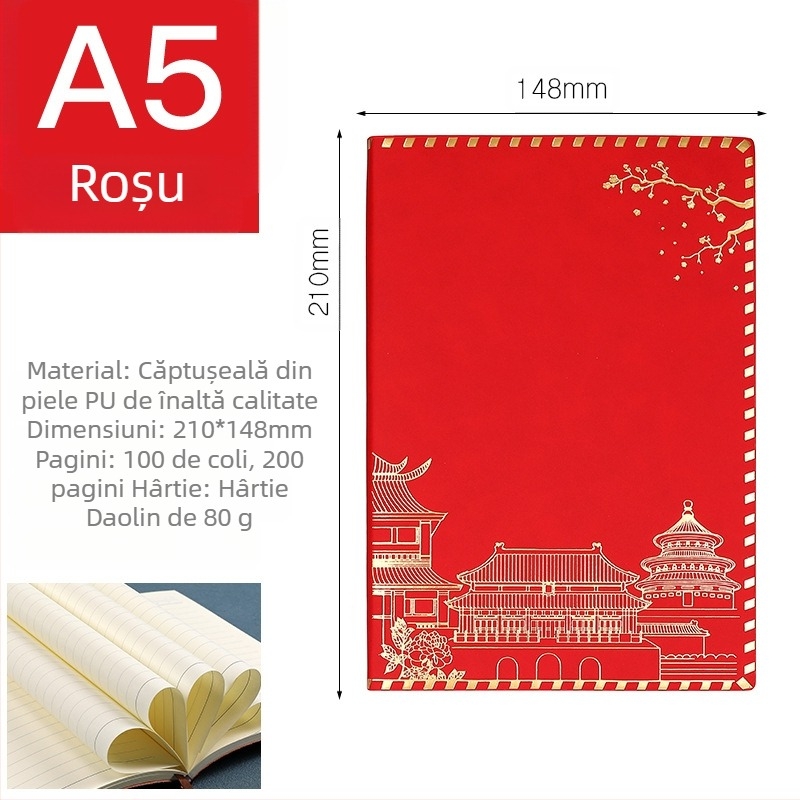 Caiet cu copertă din piele imitata, legare adezivă, Dowling hârtie, 100 pagini