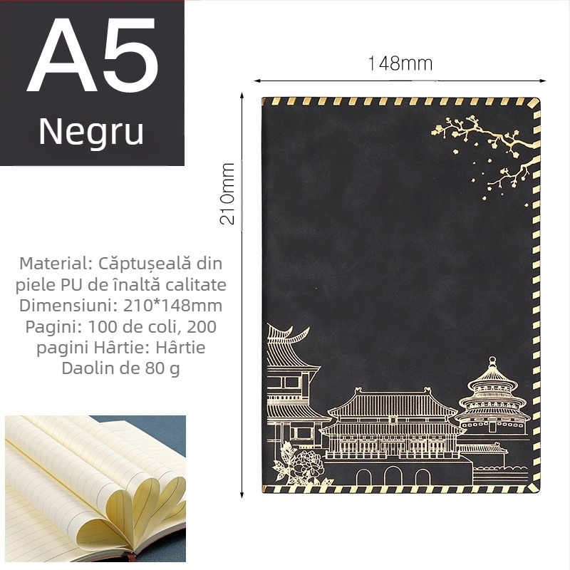 Caiet cu copertă din piele imitata, legare adezivă, Dowling hârtie, 100 pagini