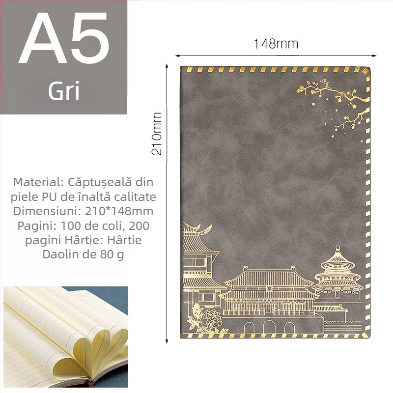 Caiet cu copertă din piele imitata, legare adezivă, Dowling hârtie, 100 pagini