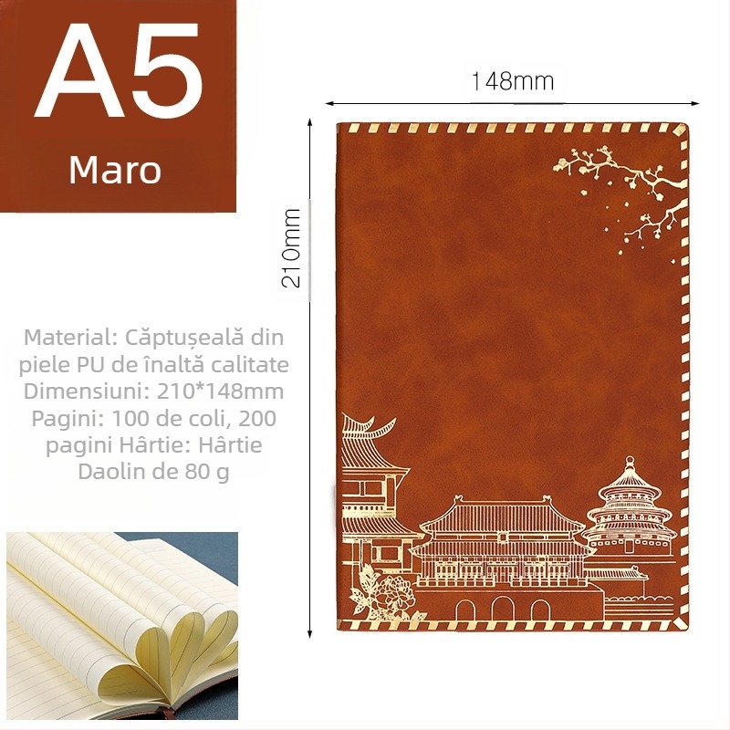 Caiet cu copertă din piele imitata, legare adezivă, Dowling hârtie, 100 pagini