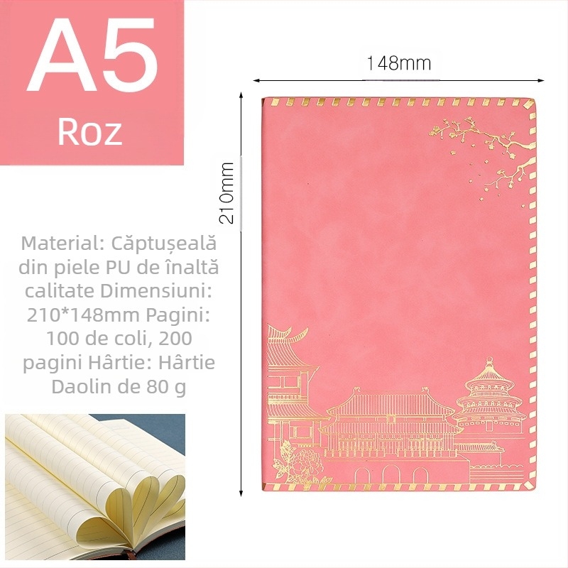 Caiet cu copertă din piele imitata, legare adezivă, Dowling hârtie, 100 pagini