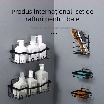 Raft de baie din fier, 2 etaje, montat pe perete prin ventuză, fără găuri, pliabil și reglabil