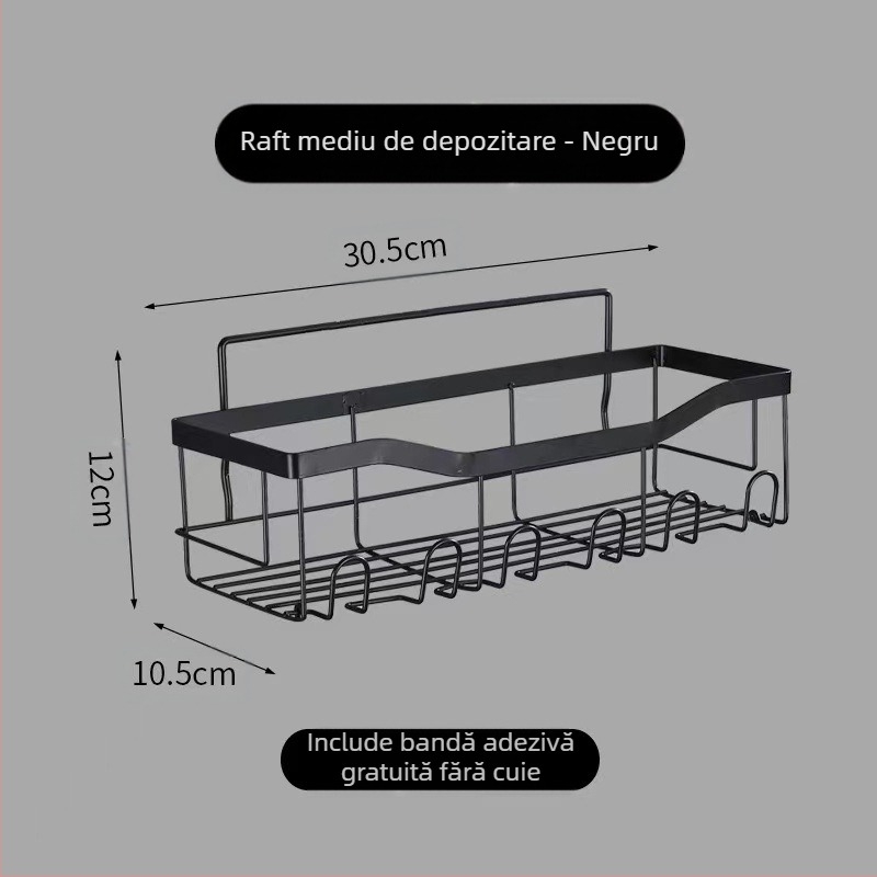 Raft de baie din fier, 2 etaje, montat pe perete prin ventuză, fără găuri, pliabil și reglabil