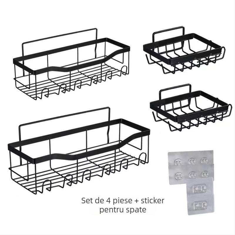 Raft de baie din fier, 2 etaje, montat pe perete prin ventuză, fără găuri, pliabil și reglabil