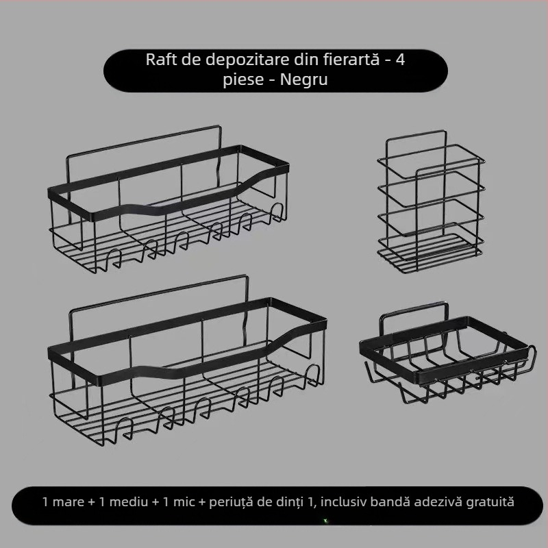 Raft de baie din fier, 2 etaje, montat pe perete prin ventuză, fără găuri, pliabil și reglabil