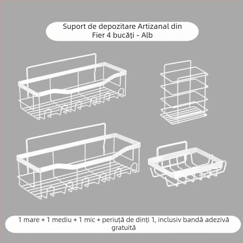 Raft de baie din fier, 2 etaje, montat pe perete prin ventuză, fără găuri, pliabil și reglabil