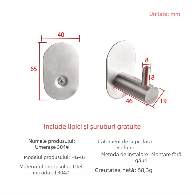 Set baie – oțel inoxidabil 304, instalare fără găuri, stil modern minimalist, Youhonggao