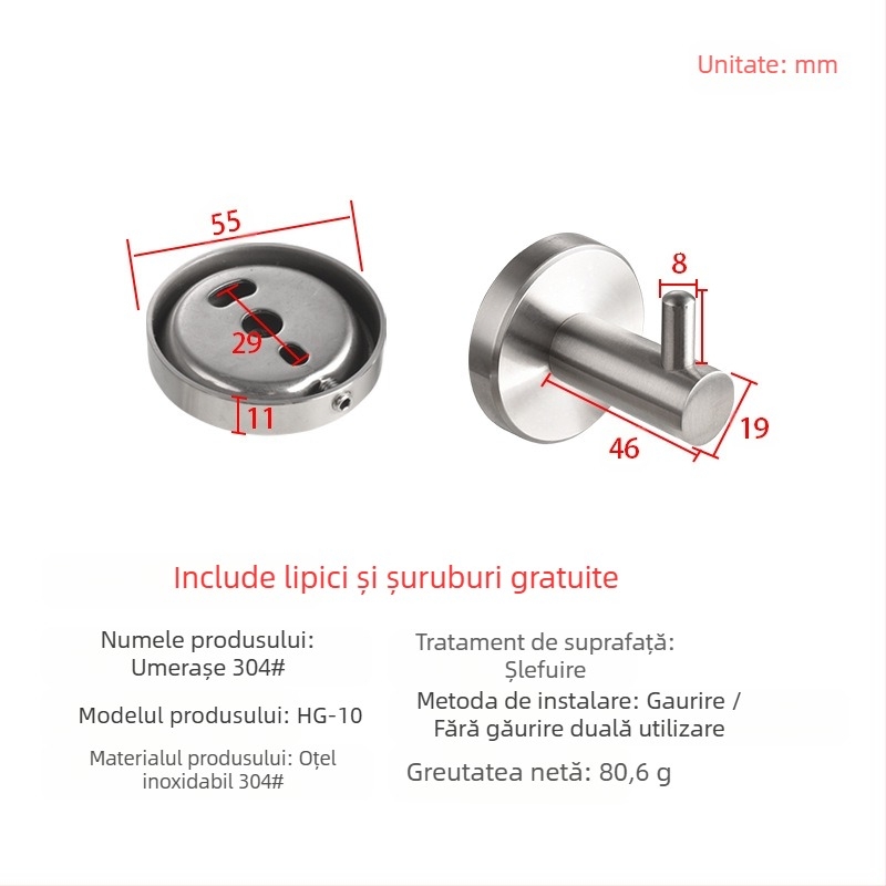 Set baie – oțel inoxidabil 304, instalare fără găuri, stil modern minimalist, Youhonggao